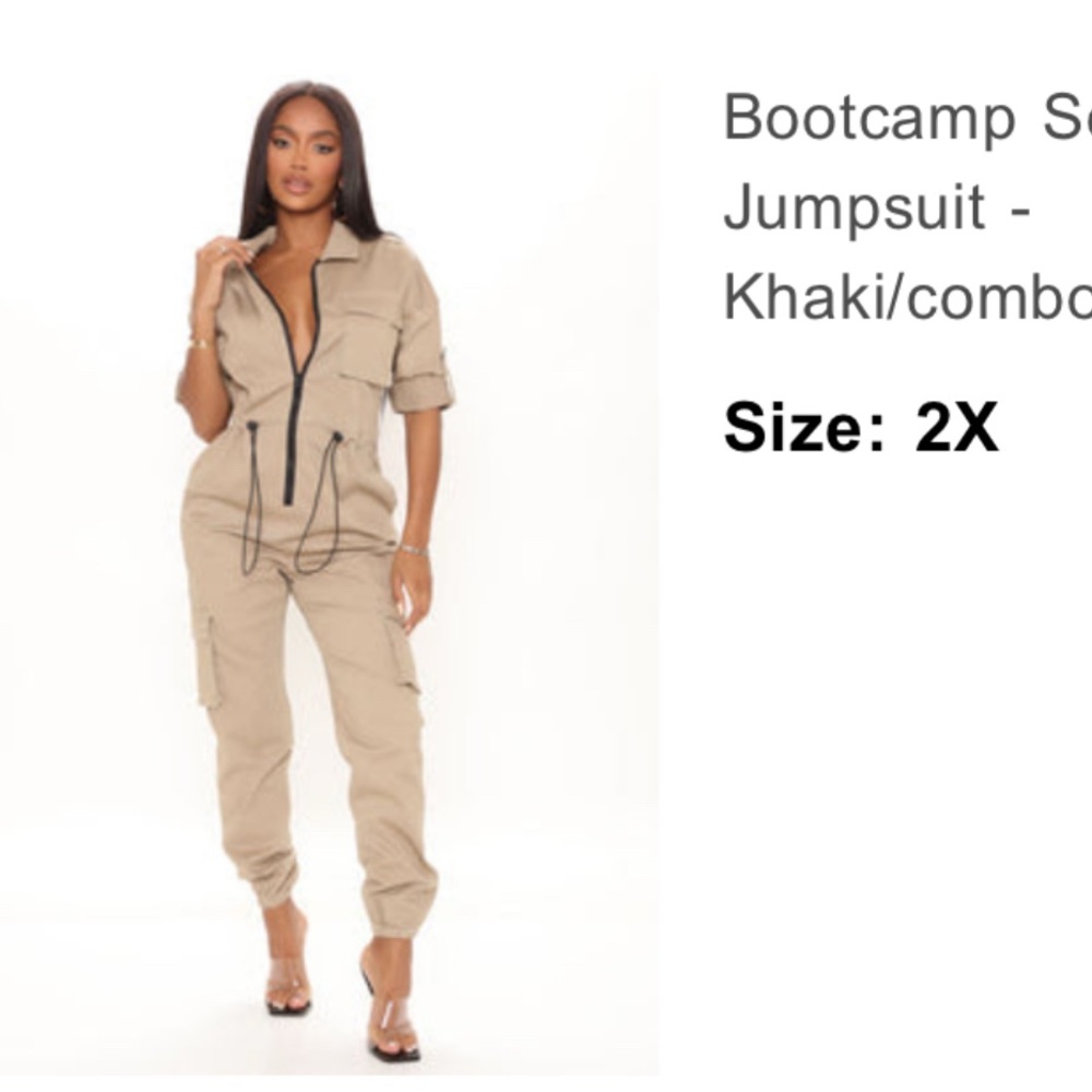 Fashion Nova Khaki/Tan Utility Jumpsuit with Belted Waist